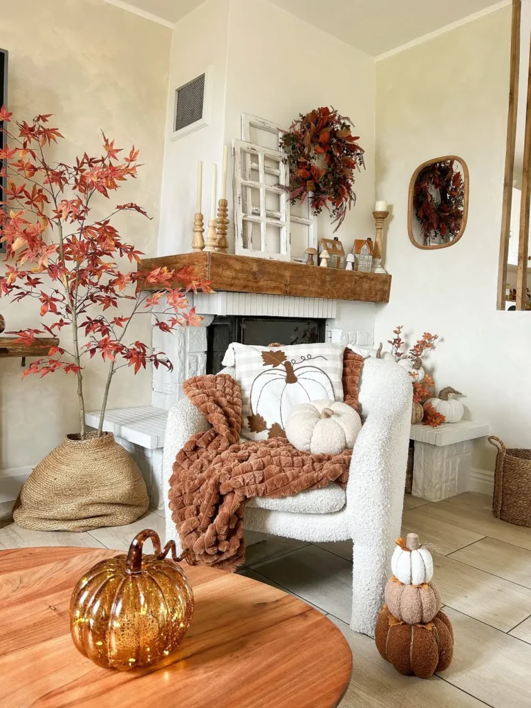 Fireplace Corner With Pumpkin Chair Styling