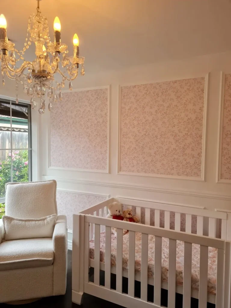 Floral Panel Wainscoting With Crystal Chandelier