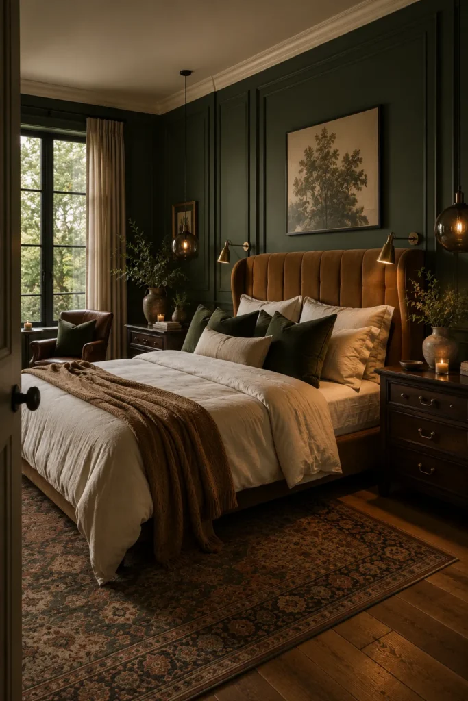 Forest Green Bedroom With Rich Earthy Tones