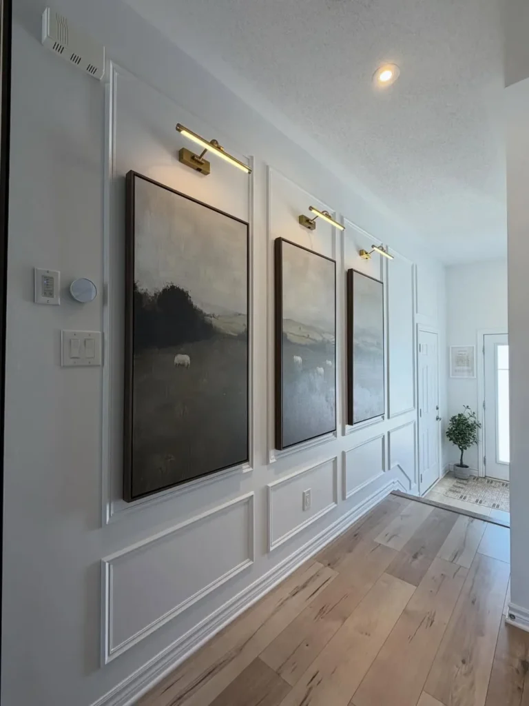 Gallery Wall Wainscoting With Picture Lights