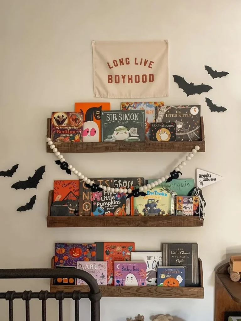 Halloween-Themed Nursery Bookshelf Display