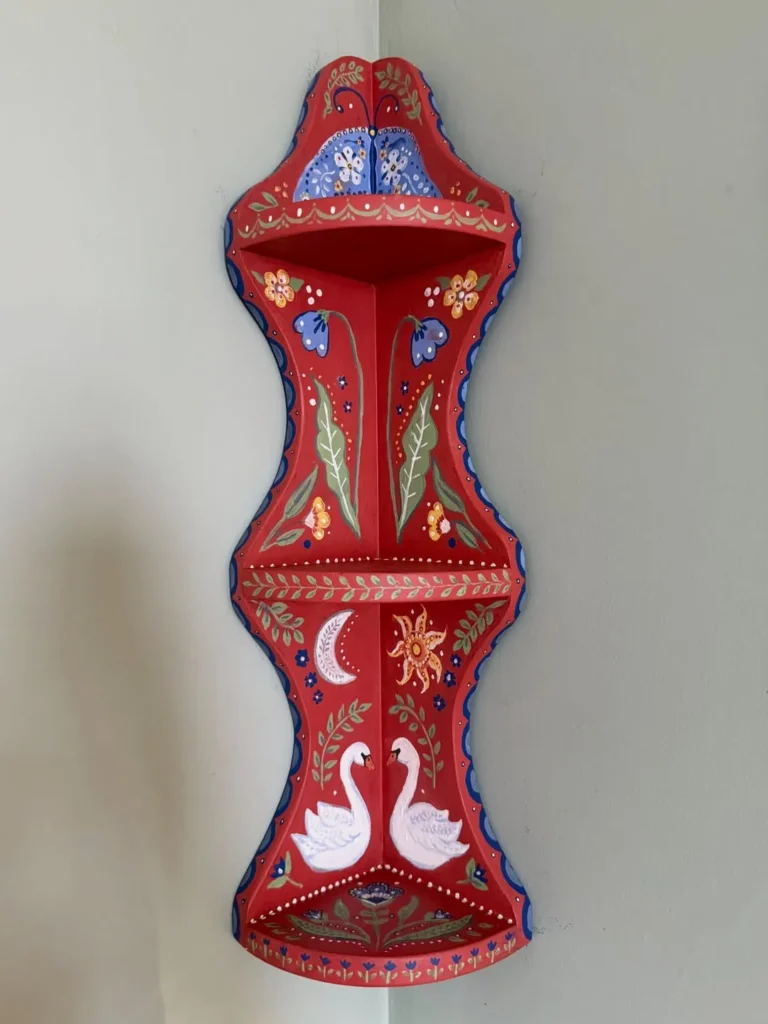 Hand-Painted Scandinavian Folk Art Corner Shelf
