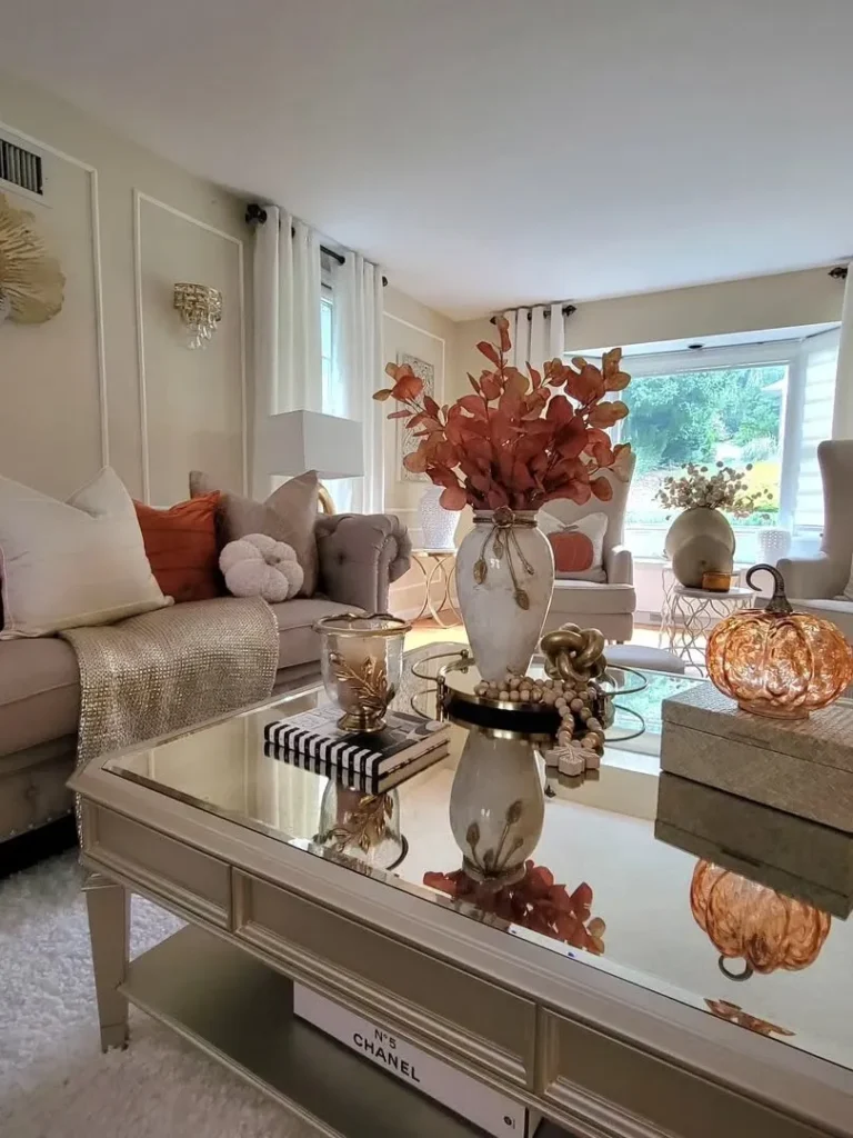 Living Room With Glass Pumpkin Decor