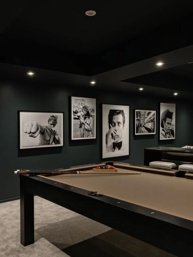 Matte Black Basement with a Modern Game Room