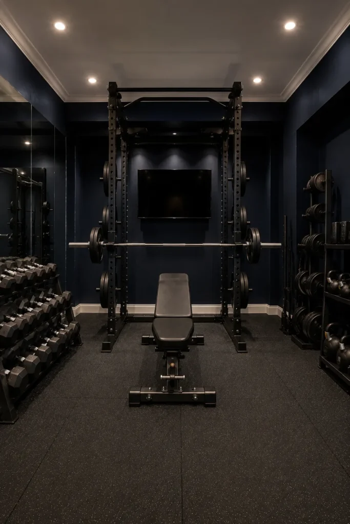 Midnight Navy Home Gym with Strength Training Zone