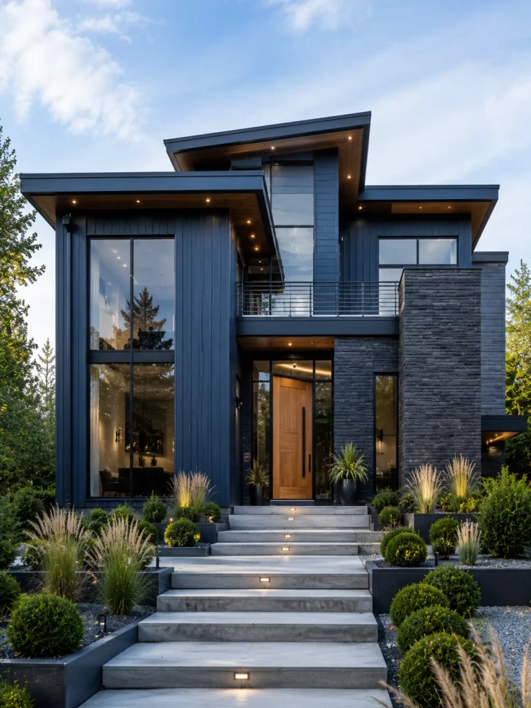 Modern Dark Blue Home With Clean Architectural Lines