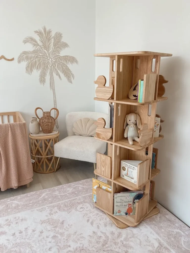Modern Wooden Rotating Nursery Bookshelf