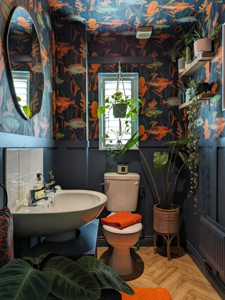 Moody Botanical Wallpaper Bathroom Paint Design