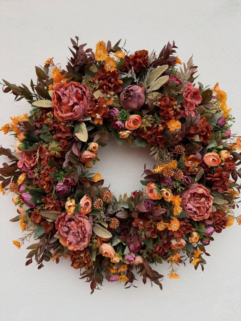 Moody Floral Fall Wreath With Rustic Blooms