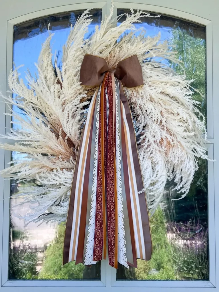 Neutral Pampas Grass Wreath With Ribbon Detail