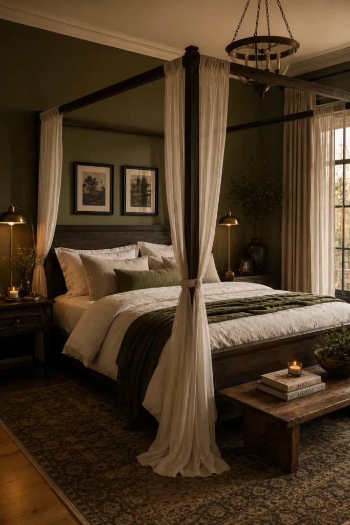 Olive Green Bedroom With Four Poster Bed