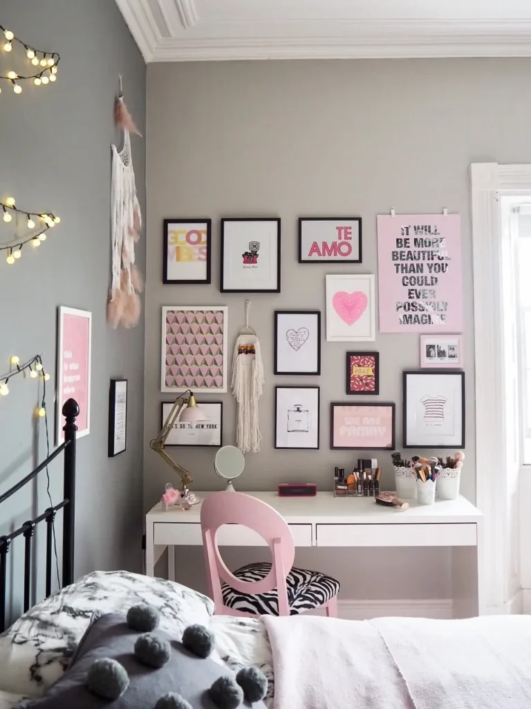 Pink Bedroom Gallery Wall With Personal Prints
