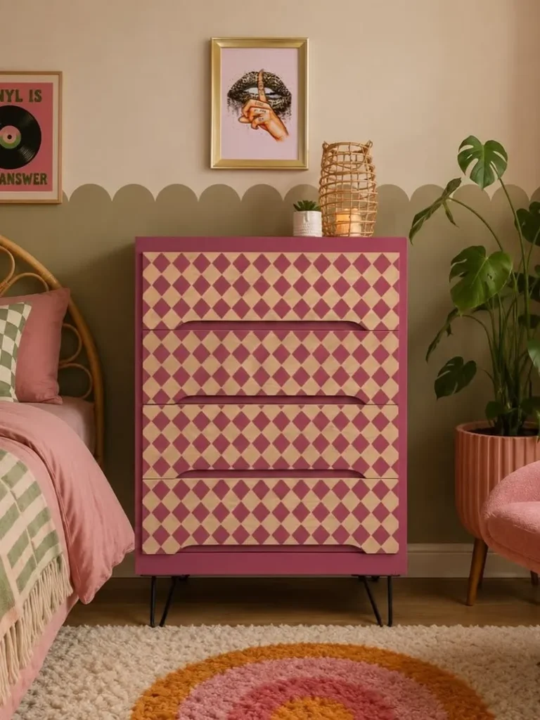 Pink Harlequin Dresser Transformation