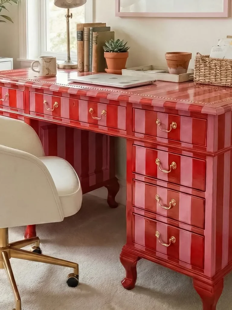 Pink Striped Statement Office Desk
