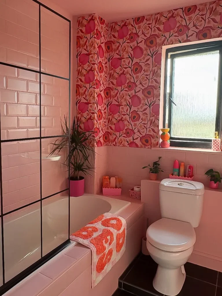 Playful Pink Wallpaper Bathroom Color Idea