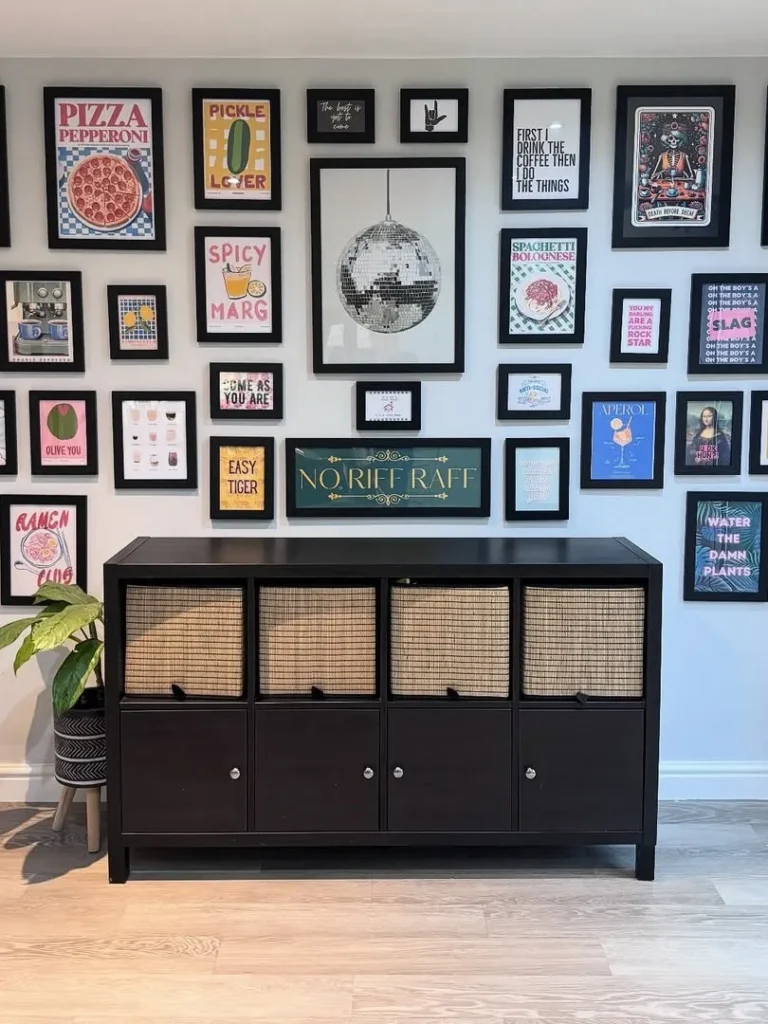 Playful Poster Gallery Wall With Bold Black Frames