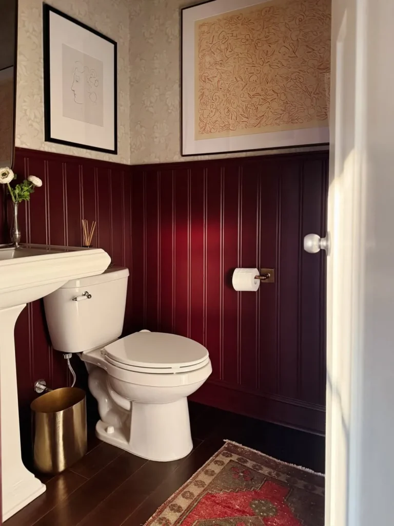 Rich Burgundy Bathroom Paint with Paneling