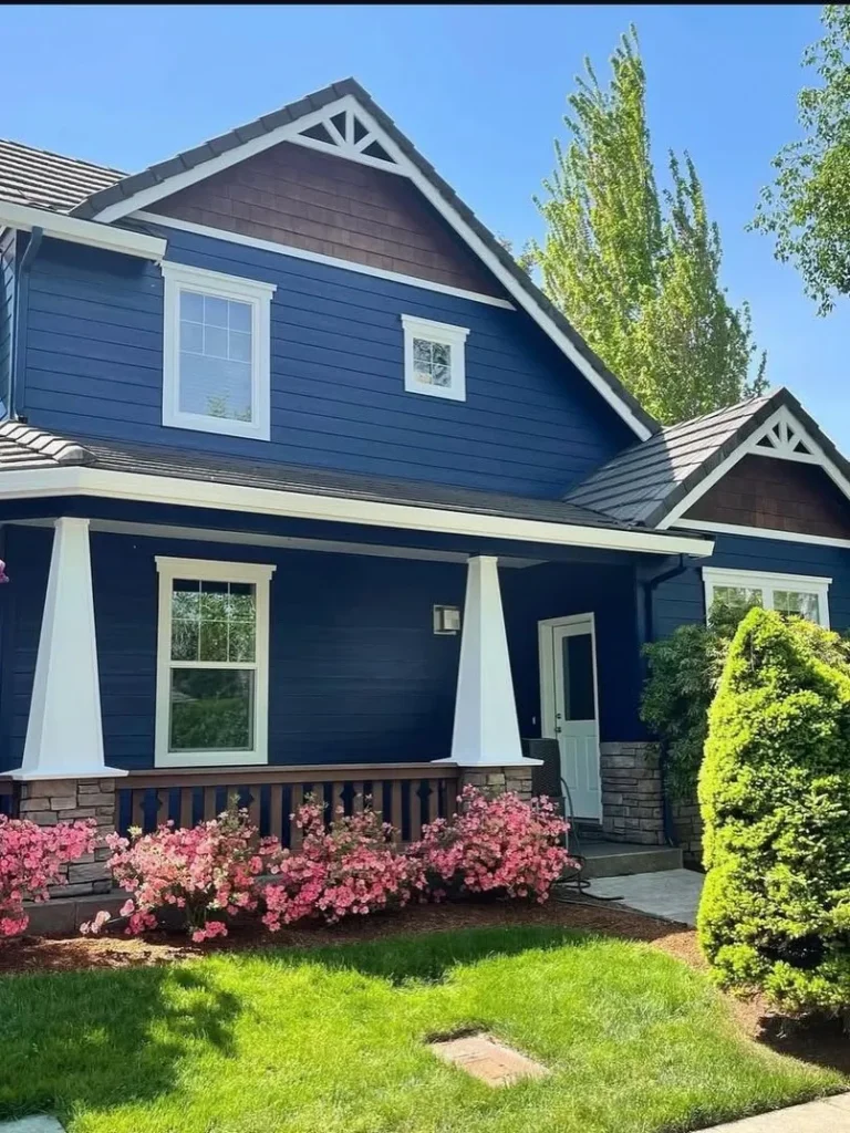 Rich Navy Blue Exterior with Crisp White Trim