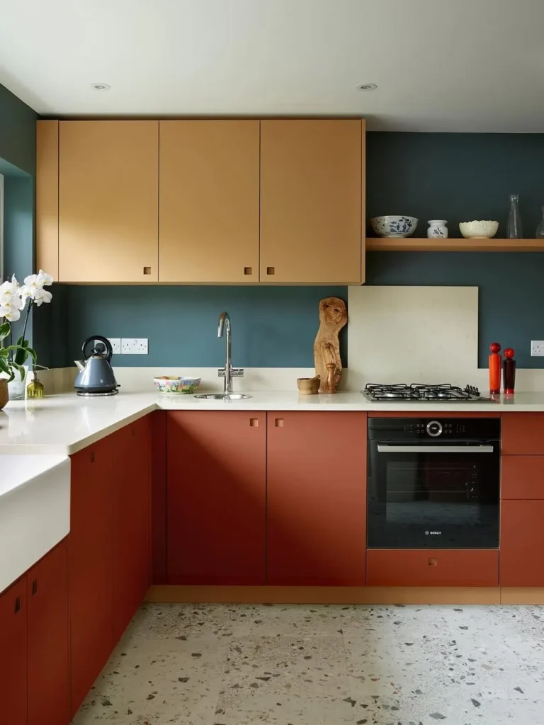 Rust Red and Deep Teal Modern Kitchen Palette
