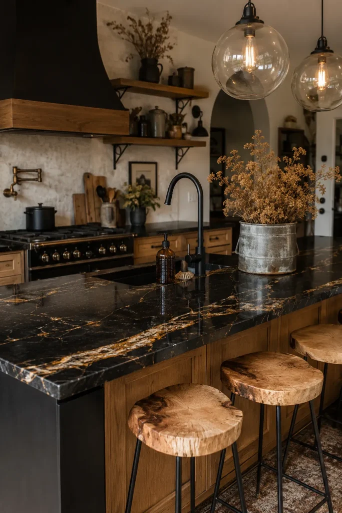 Rustic Wood Kitchen With Black Granite Counters