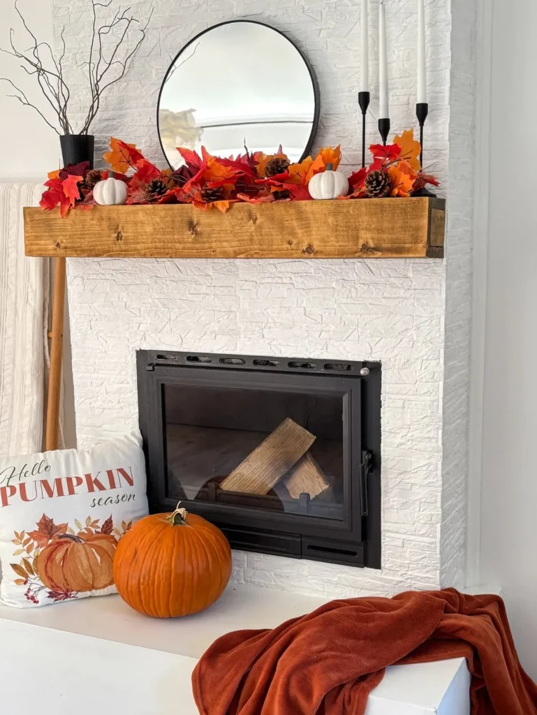 Simple Fall Fireplace Mantel With Pumpkin Garland