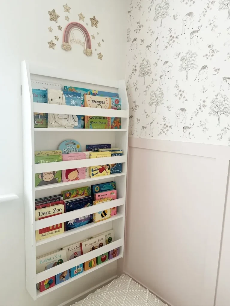 Slim Wall-Mounted Nursery Bookshelf Tower