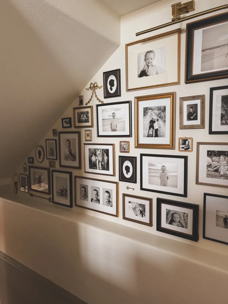 Sloped Wall Gallery With Classic Family Portraits