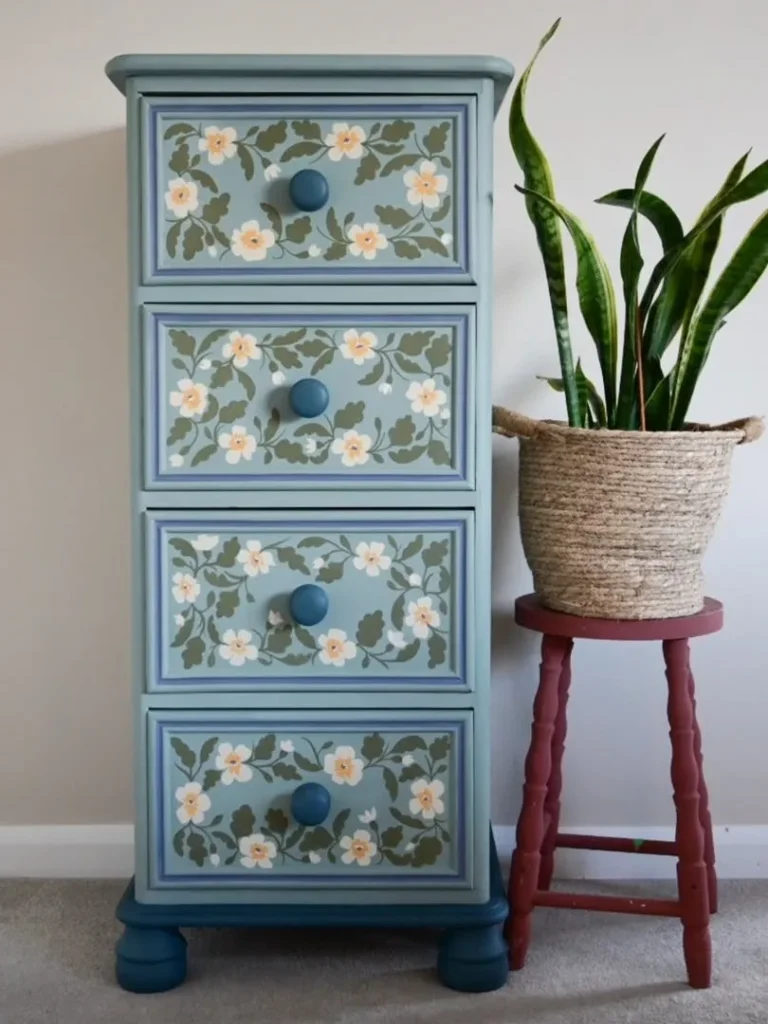 Soft Blue Floral Drawer Makeover