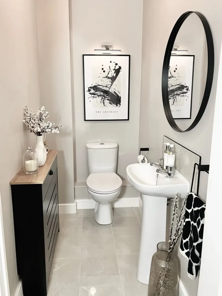 Soft White and Charcoal Modern Bathroom Color