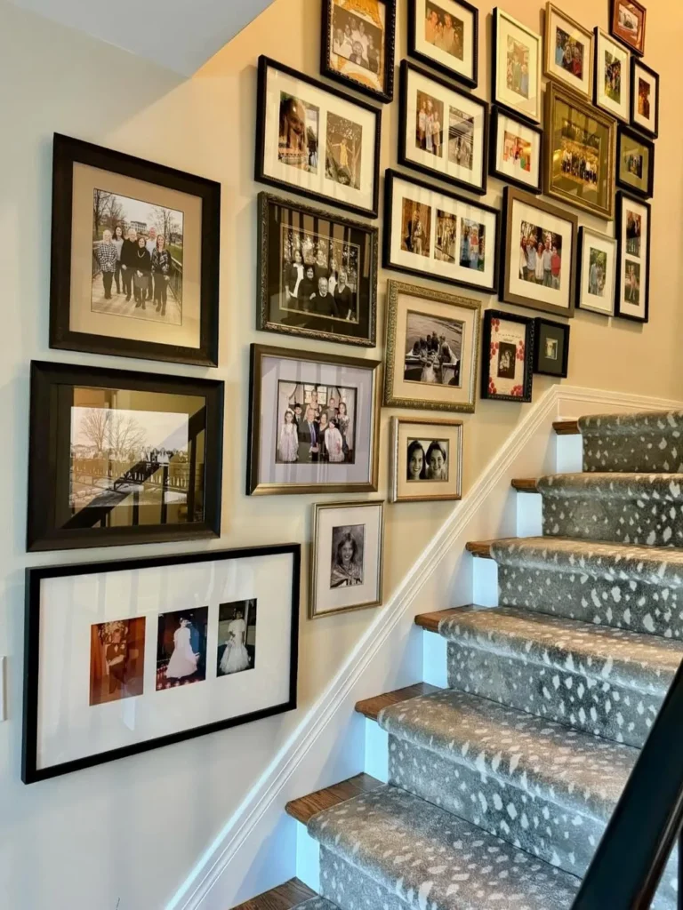 Staircase Family Photo Wall With Mixed Frame Styles