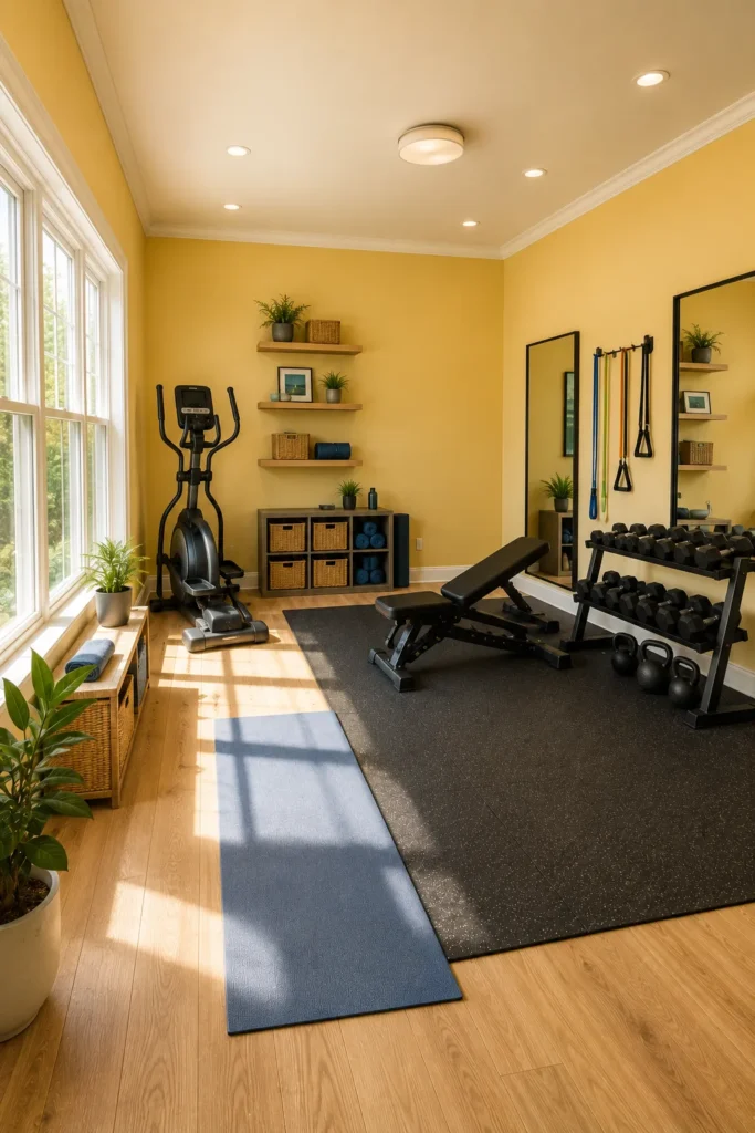 Sunny Yellow Exercise Studio with Energizing Natural Light