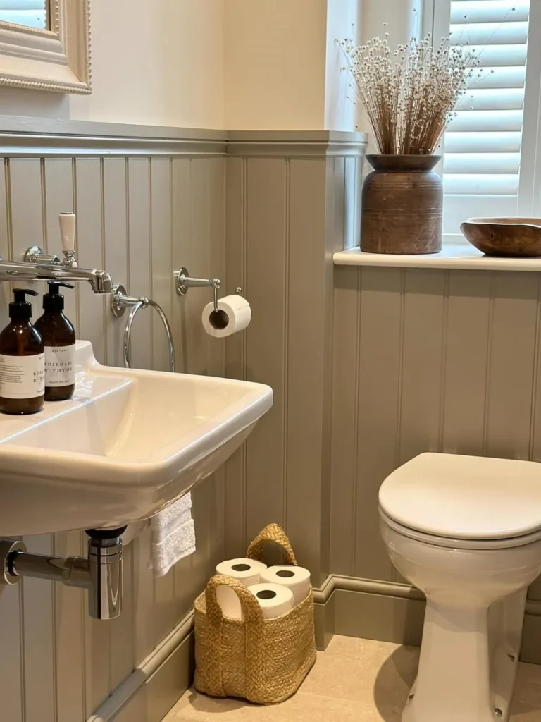 Taupe Beadboard Wainscoting With Rustic