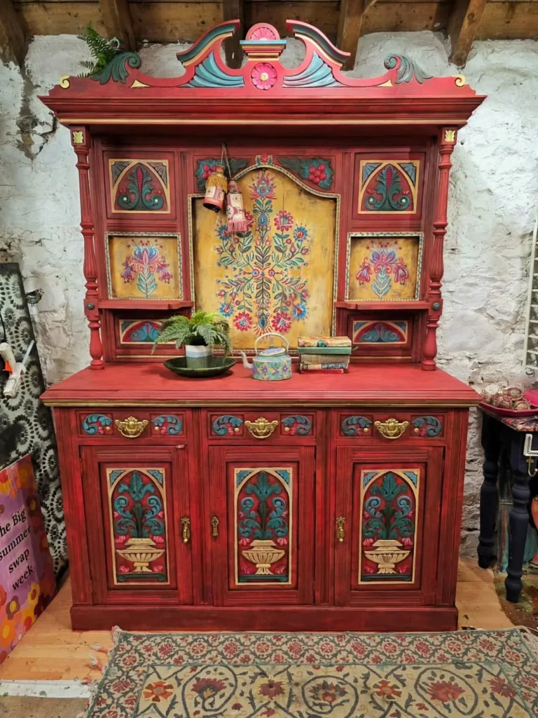 Traditional Folk Art Painted Hutch