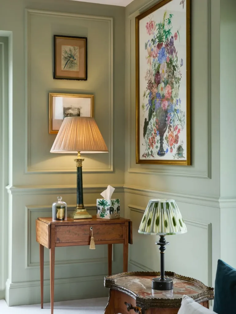 Traditional Green Wainscoting With Vintage Decor