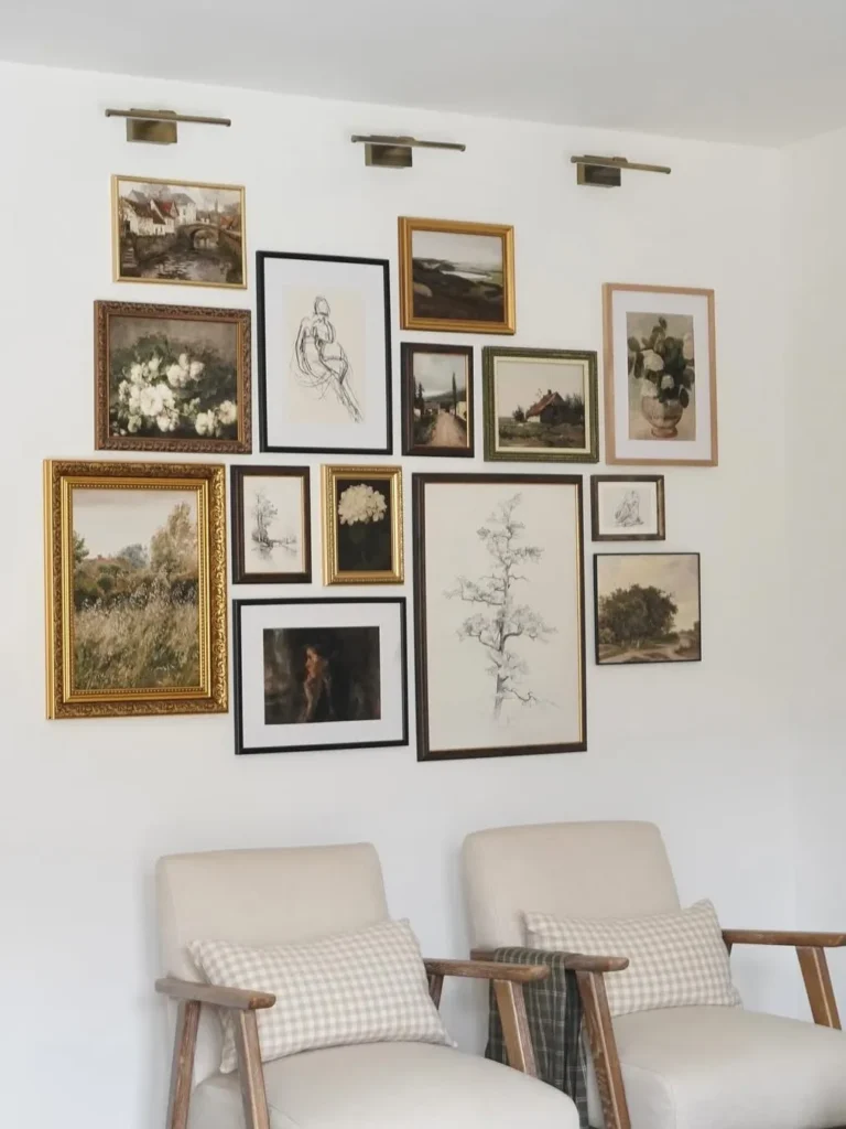 Vintage Gallery Wall With Mixed Art Frames