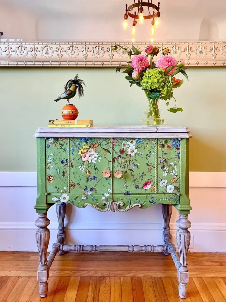 Vintage Green Floral Cabinet Design
