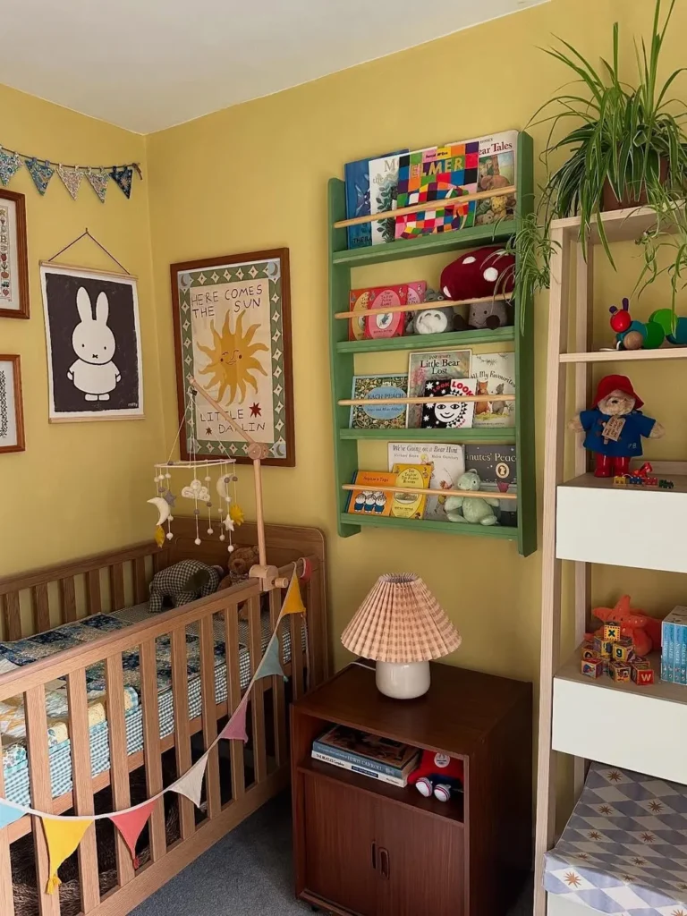 Vintage Green Nursery Bookshelf Wall Display