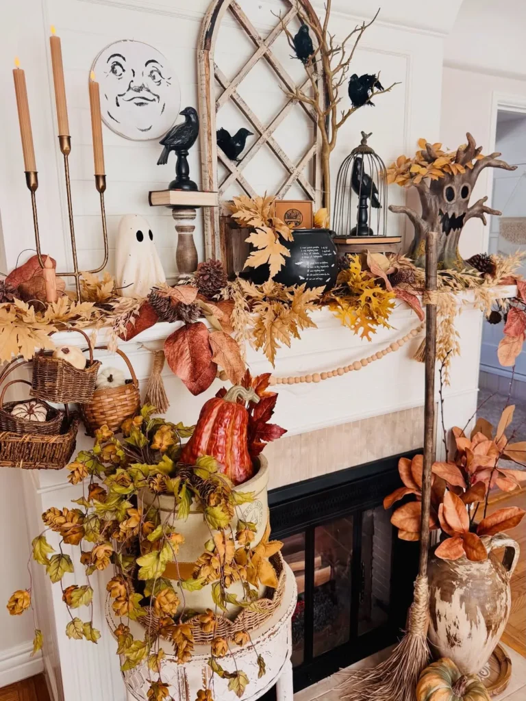 Vintage Halloween Fireplace Mantel With Rustic Decor