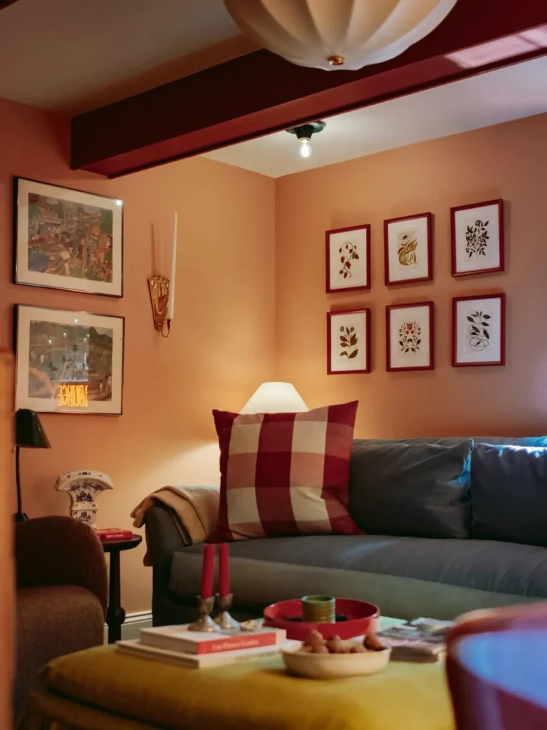 Warm Terracotta Basement with Cozy Lounge Style