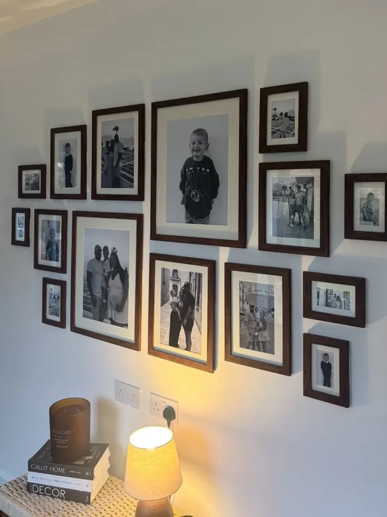 Warm Wood Frame Photo Wall for Family Memories