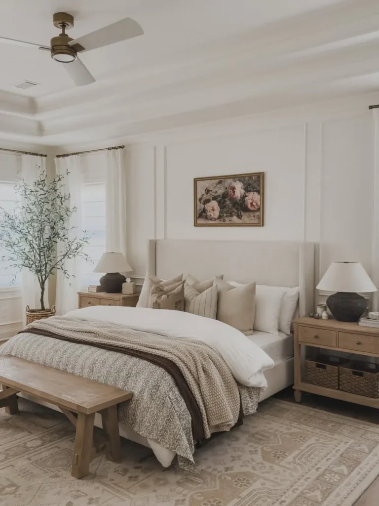 White Picture Frame Wainscoting With Tray Ceiling Design