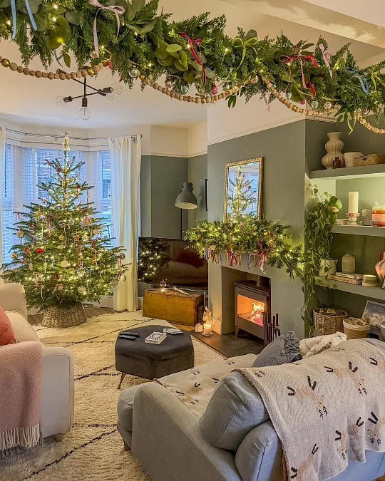 Garland-Framed Christmas Living Room