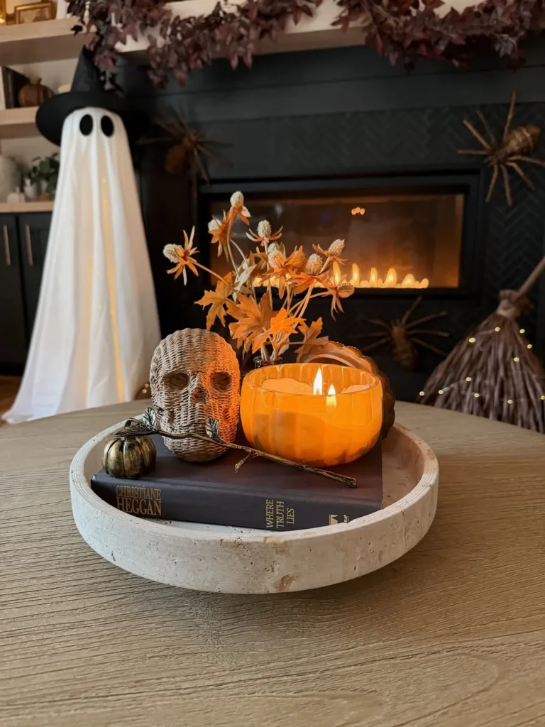 Coffee Table Tray With Skull and Pumpkin Candle
