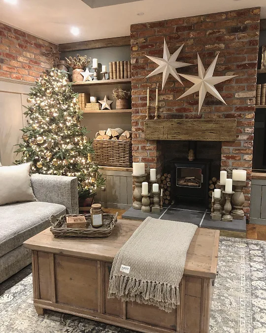 Rustic Brick Fireplace Christmas Styling