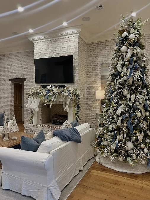 Blue and Silver Christmas Living Room