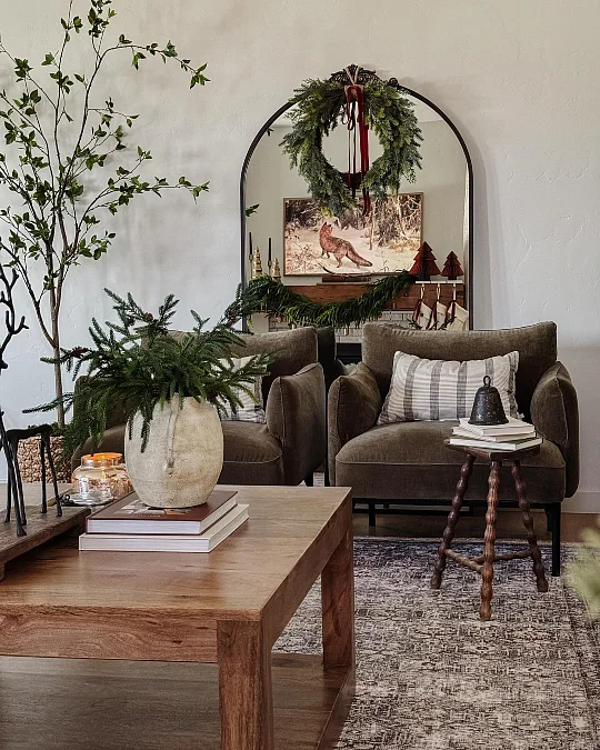 Rustic Greenery and Wood Living Room