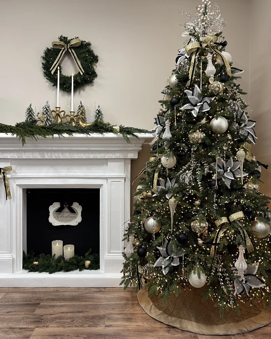 Black, Gold, and Evergreen Christmas Tree
