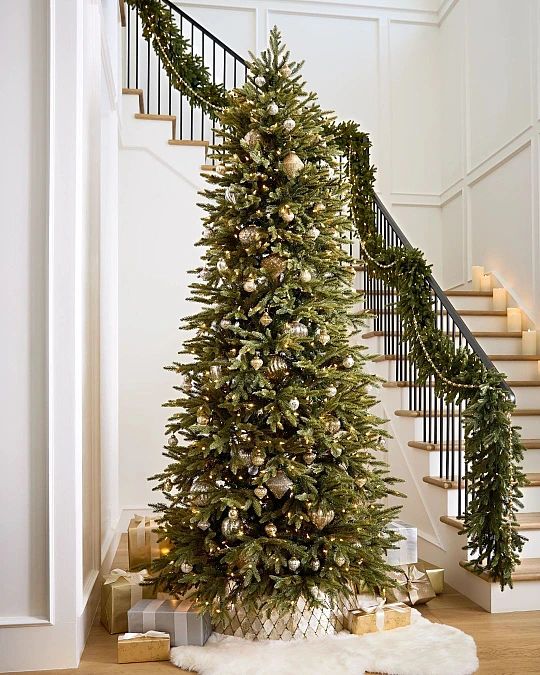Gold Christmas Tree by the Staircase