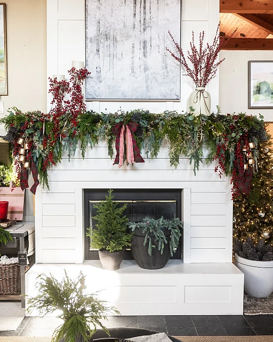Berry and Evergreen Fireplace Mantel