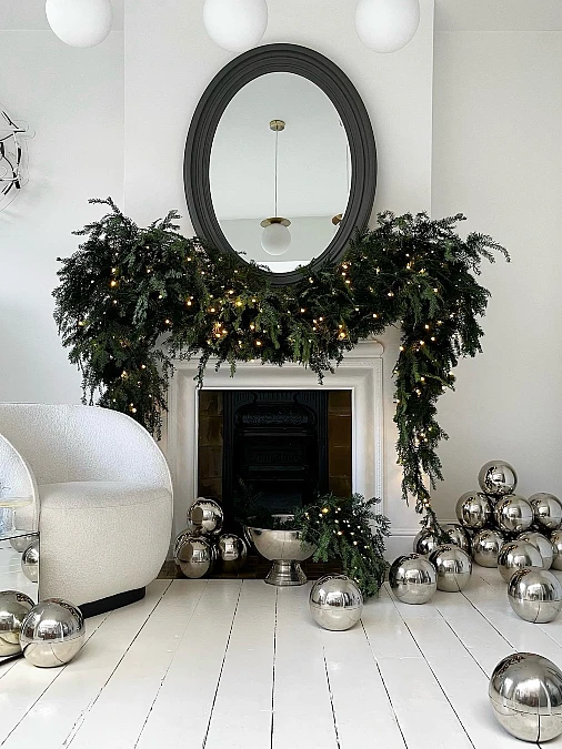 Silver Ornaments and Oversized Greenery